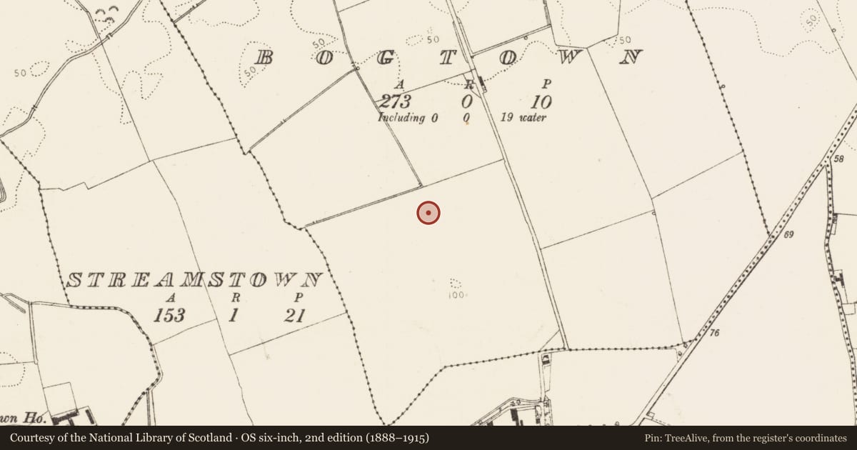 Ordnance Survey six-inch map, 2nd edition (1888–1915) covering the location of Ringfort - rath, Bogtown, County Louth, with a pin at the register's coordinates