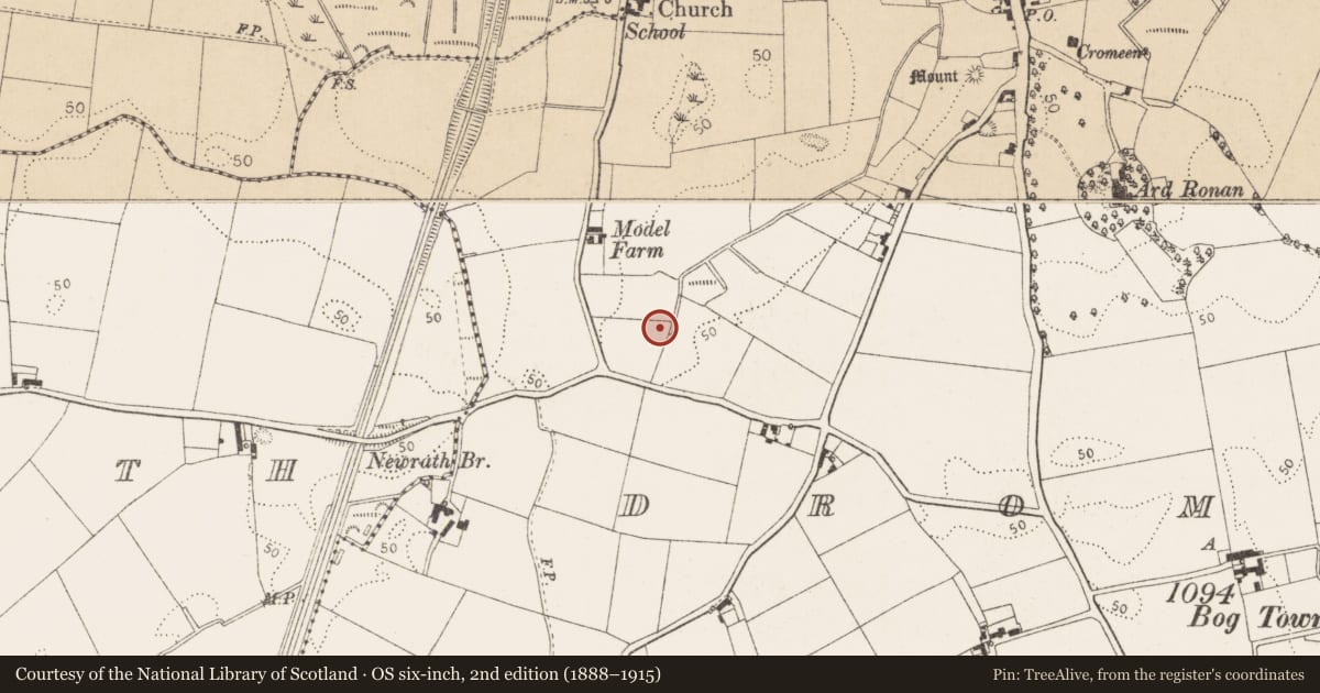 Ordnance Survey six-inch map, 2nd edition (1888–1915) covering the location of Ritual site - holy well, Dromiskin, County Louth, with a pin at the register's coordinates