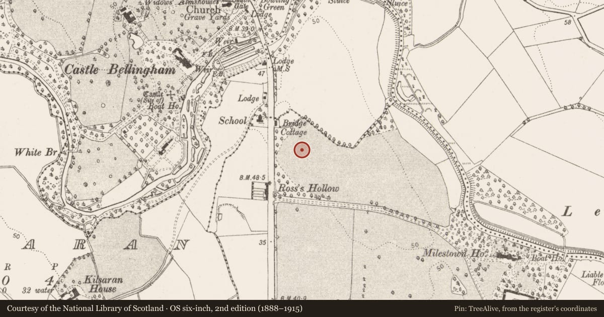 Ordnance Survey six-inch map, 2nd edition (1888–1915) covering the location of Ring-ditch, Milestown, County Louth, with a pin at the register's coordinates