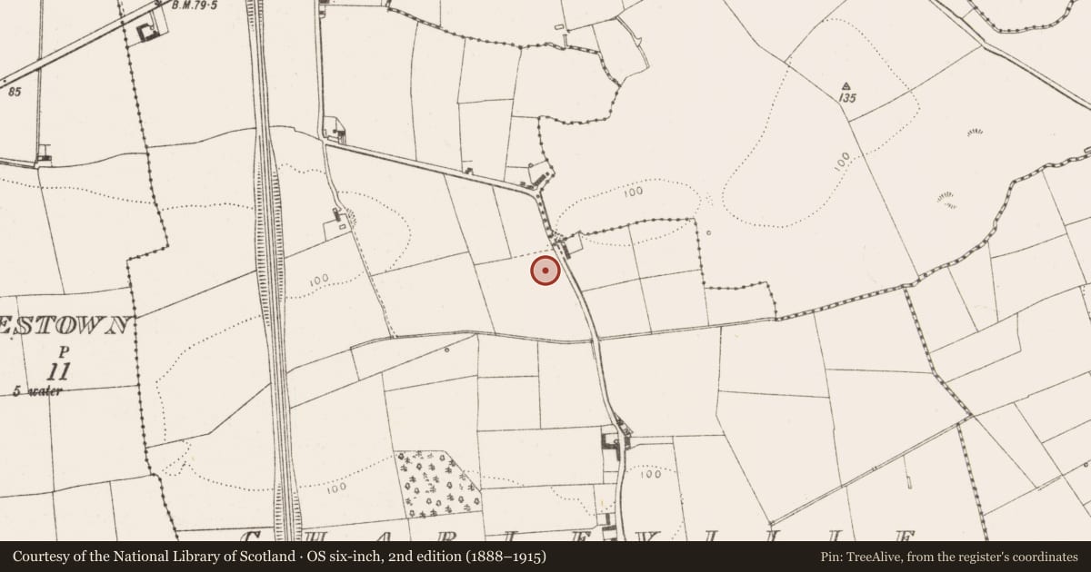 Ordnance Survey six-inch map, 2nd edition (1888–1915) covering the location of Enclosure, Charleville, County Louth, with a pin at the register's coordinates