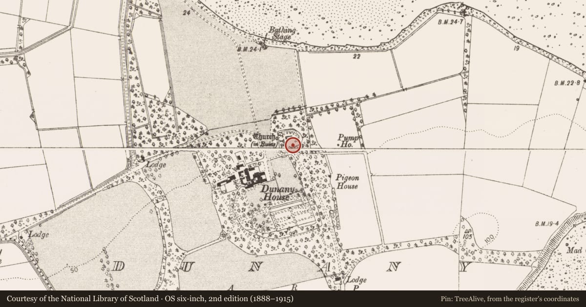 Ordnance Survey six-inch map, 2nd edition (1888–1915) covering the location of Graveyard, Dunany, County Louth, with a pin at the register's coordinates