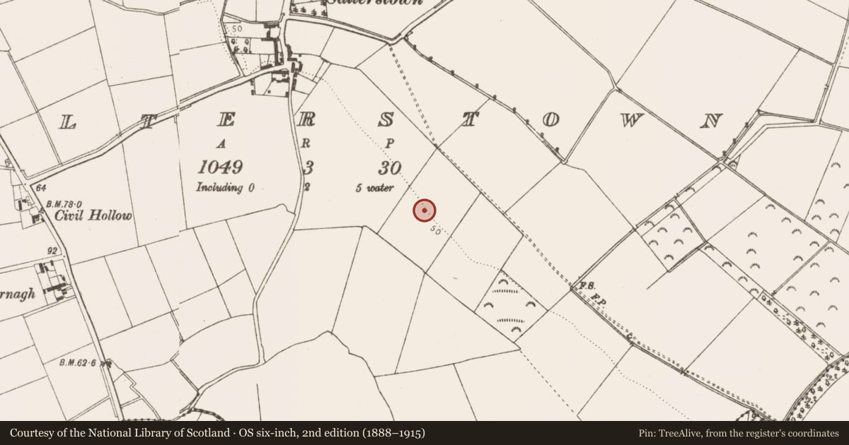 Ordnance Survey six-inch map, 2nd edition (1888–1915) covering the location of Enclosure, Salterstown, County Louth, with a pin at the register's coordinates
