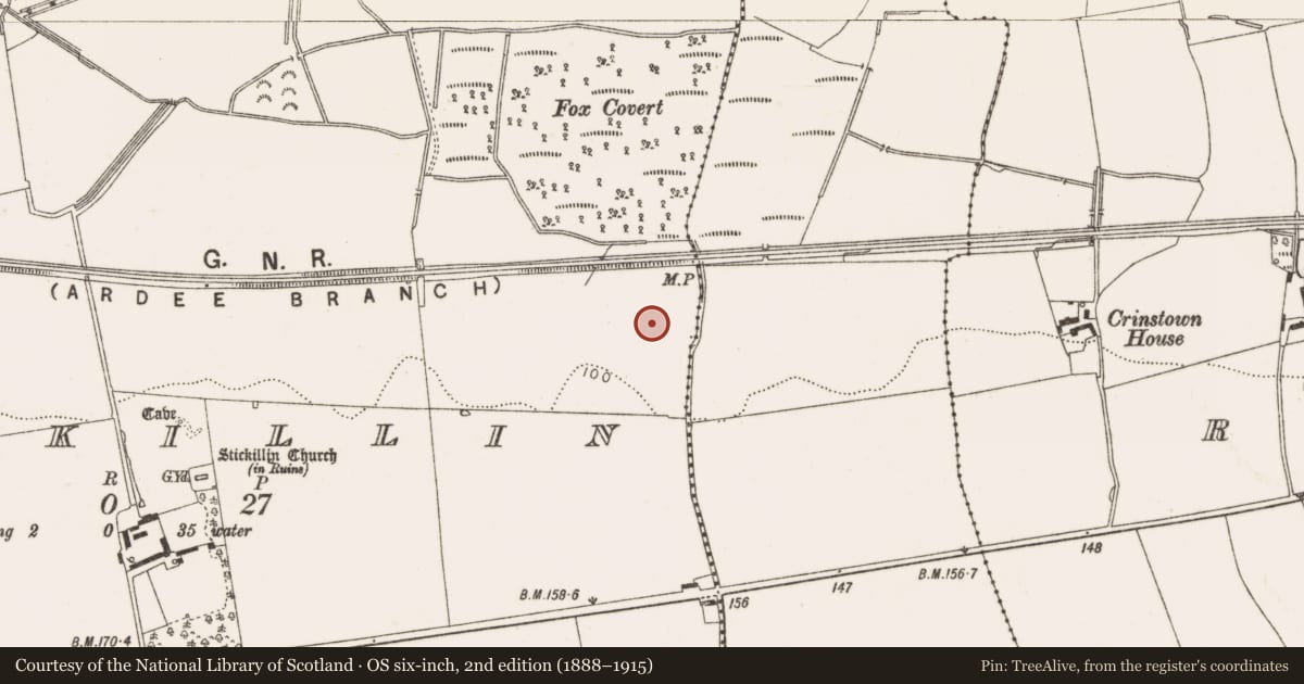 Ordnance Survey six-inch map, 2nd edition (1888–1915) covering the location of Enclosure, Stickillin, County Louth, with a pin at the register's coordinates
