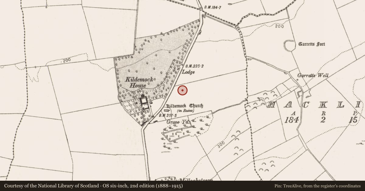 Ordnance Survey six-inch map, 2nd edition (1888–1915) covering the location of Souterrain, Millockstown, County Louth, with a pin at the register's coordinates