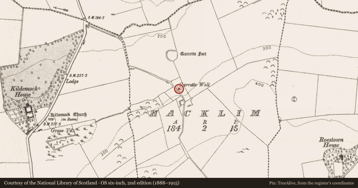 Ordnance Survey six-inch map, 2nd edition (1888–1915) covering the location of Well, Hacklim, County Louth, with a pin at the register's coordinates