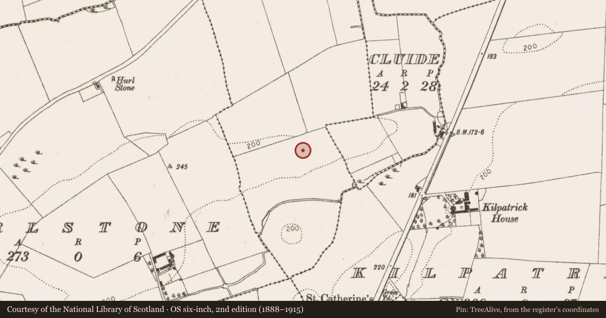 Ordnance Survey six-inch map, 2nd edition (1888–1915) covering the location of Standing stone, Purcellstown, County Louth, with a pin at the register's coordinates