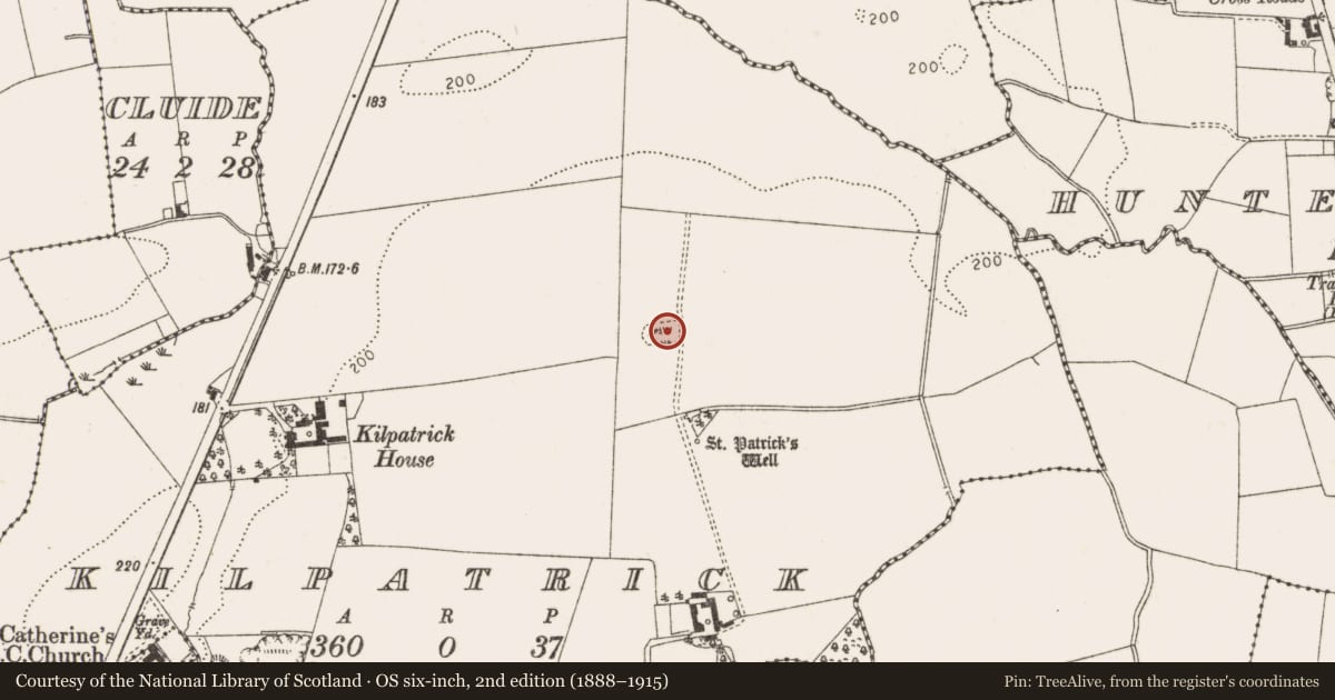 Ordnance Survey six-inch map, 2nd edition (1888–1915) covering the location of Enclosure, Kilpatrick, County Louth, with a pin at the register's coordinates