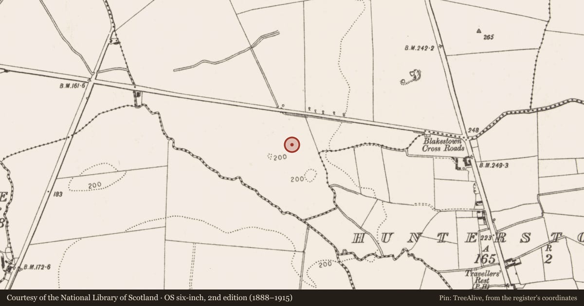 Ordnance Survey six-inch map, 2nd edition (1888–1915) covering the location of Standing stone, Blakestown, County Louth, with a pin at the register's coordinates