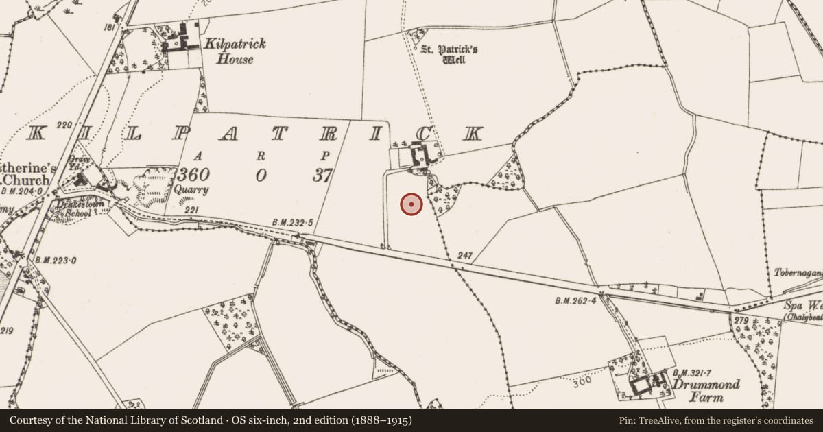 Ordnance Survey six-inch map, 2nd edition (1888–1915) covering the location of Souterrain, Kilpatrick, County Louth, with a pin at the register's coordinates