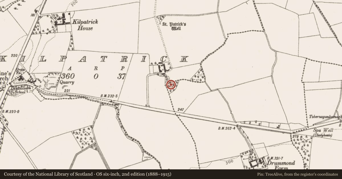 Ordnance Survey six-inch map, 2nd edition (1888–1915) covering the location of Church, Rathlust, County Louth, with a pin at the register's coordinates