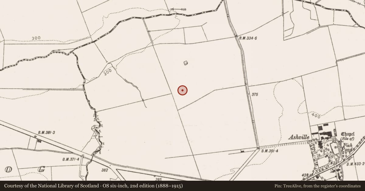 Ordnance Survey six-inch map, 2nd edition (1888–1915) covering the location of Enclosure, Funshog, County Louth, with a pin at the register's coordinates
