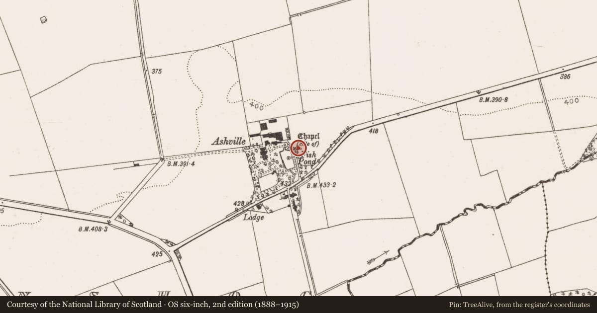 Ordnance Survey six-inch map, 2nd edition (1888–1915) covering the location of Church, Funshog, County Louth, with a pin at the register's coordinates