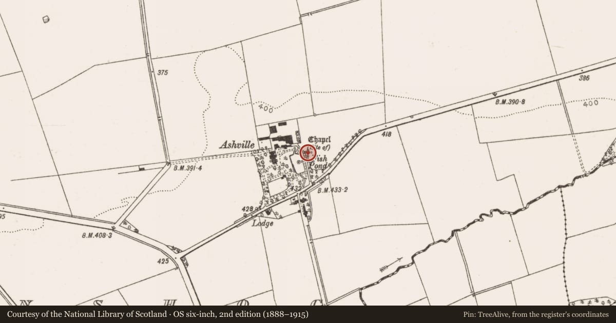 Ordnance Survey six-inch map, 2nd edition (1888–1915) covering the location of Cross-slab, Funshog, County Louth, with a pin at the register's coordinates
