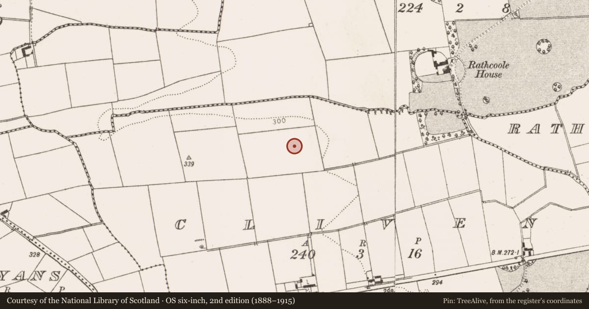 Ordnance Survey six-inch map, 2nd edition (1888–1915) covering the location of Enclosure, Cliven, County Louth, with a pin at the register's coordinates