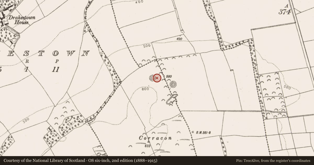 Ordnance Survey six-inch map, 2nd edition (1888–1915) covering the location of Barrow - ring-barrow, Kilpatrick, County Louth, with a pin at the register's coordinates
