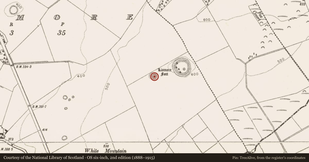 Ordnance Survey six-inch map, 2nd edition (1888–1915) covering the location of Barrow - ring-barrow, Smarmore, County Louth, with a pin at the register's coordinates
