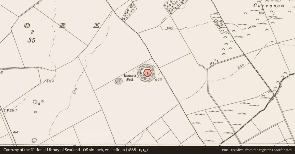 Ordnance Survey six-inch map, 2nd edition (1888–1915) covering the location of Ceremonial enclosure, Smarmore, County Louth, with a pin at the register's coordinates
