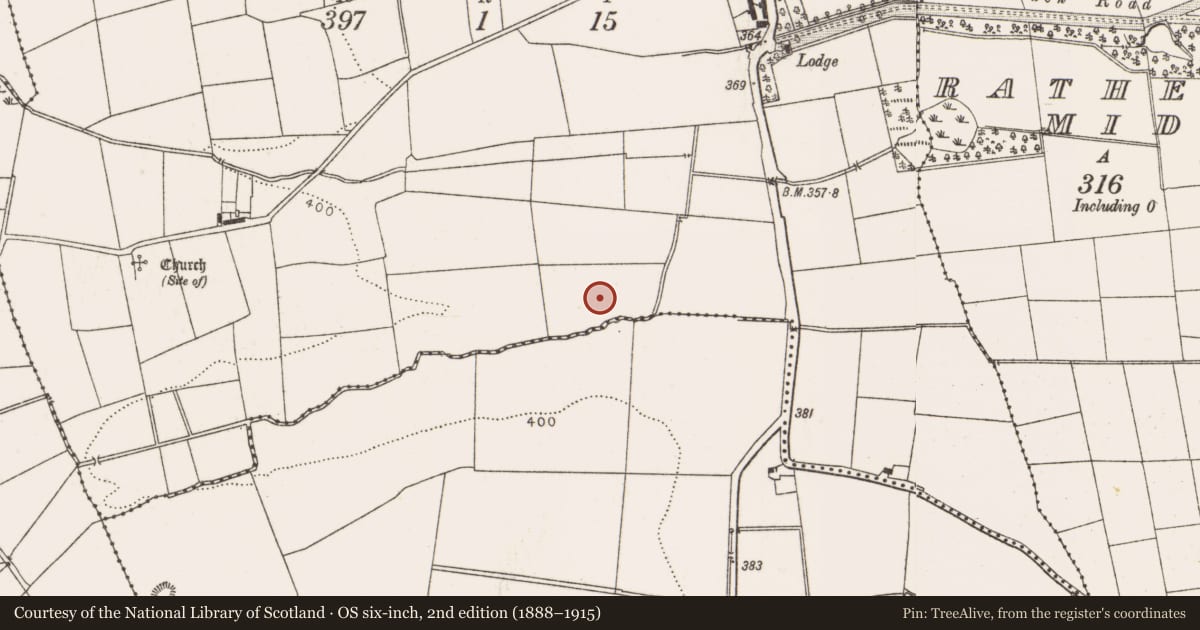 Ordnance Survey six-inch map, 2nd edition (1888–1915) covering the location of Enclosure, Philipstown (Ardee By., Mosstown Par.), County Louth, with a pin at the register's coordinates