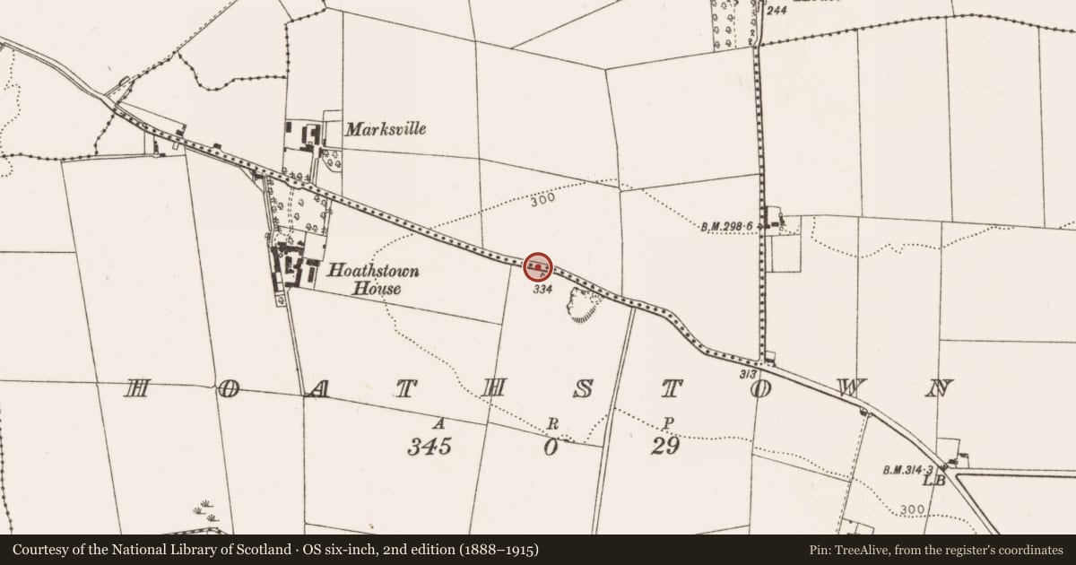 Ordnance Survey six-inch map, 2nd edition (1888–1915) covering the location of Cross-inscribed stone, Hoathstown, County Louth, with a pin at the register's coordinates