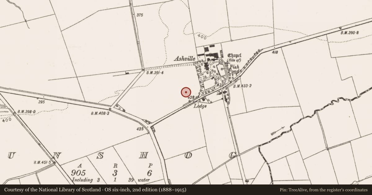 Ordnance Survey six-inch map, 2nd edition (1888–1915) covering the location of Enclosure, Funshog, County Louth, with a pin at the register's coordinates