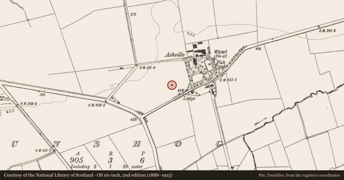 Ordnance Survey six-inch map, 2nd edition (1888–1915) covering the location of Ring-ditch, Funshog, County Louth, with a pin at the register's coordinates