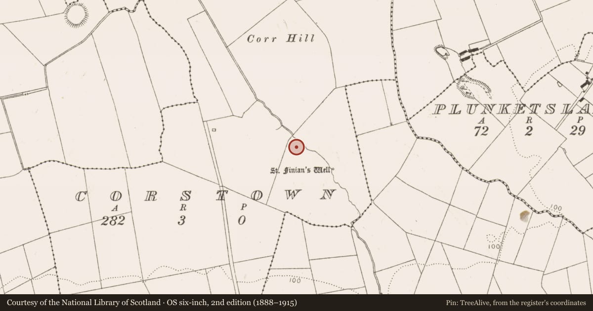Ordnance Survey six-inch map, 2nd edition (1888–1915) covering the location of Enclosure, Corstown, County Louth, with a pin at the register's coordinates