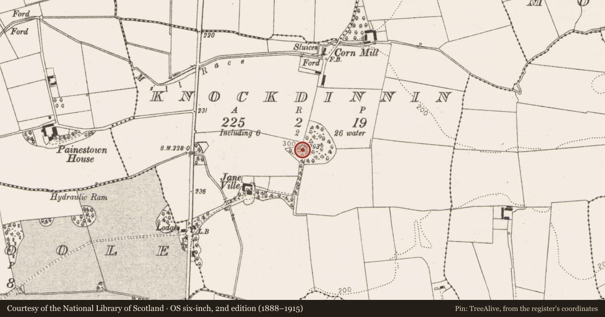 Ordnance Survey six-inch map, 2nd edition (1888–1915) covering the location of Mound, Knockdinnin, County Louth, with a pin at the register's coordinates