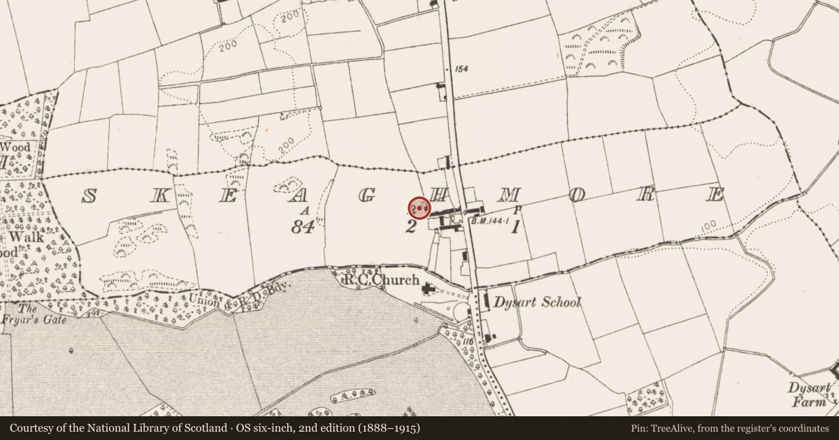 Ordnance Survey six-inch map, 2nd edition (1888–1915) covering the location of Barrow - unclassified, Skeaghmore, County Louth, with a pin at the register's coordinates