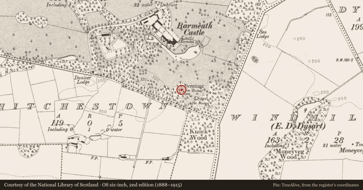 Ordnance Survey six-inch map, 2nd edition (1888–1915) covering the location of Hermitage, Barmeath, County Louth, with a pin at the register's coordinates