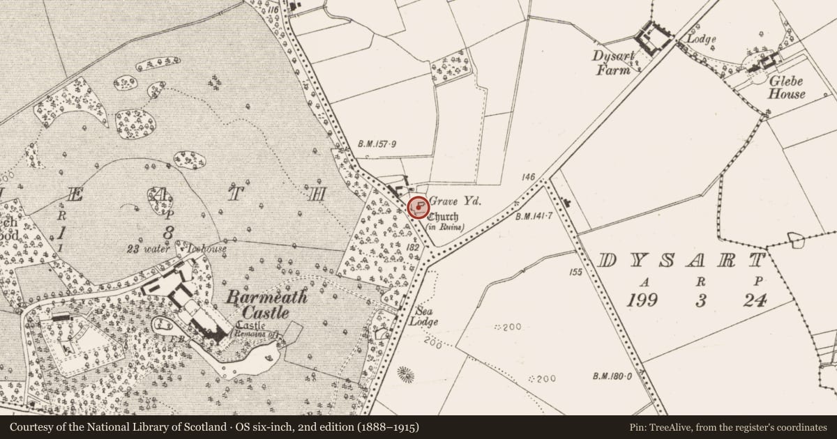 Ordnance Survey six-inch map, 2nd edition (1888–1915) covering the location of Church, Dysart, County Louth, with a pin at the register's coordinates