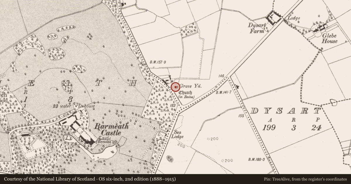 Ordnance Survey six-inch map, 2nd edition (1888–1915) covering the location of Graveyard, Dysart, County Louth, with a pin at the register's coordinates