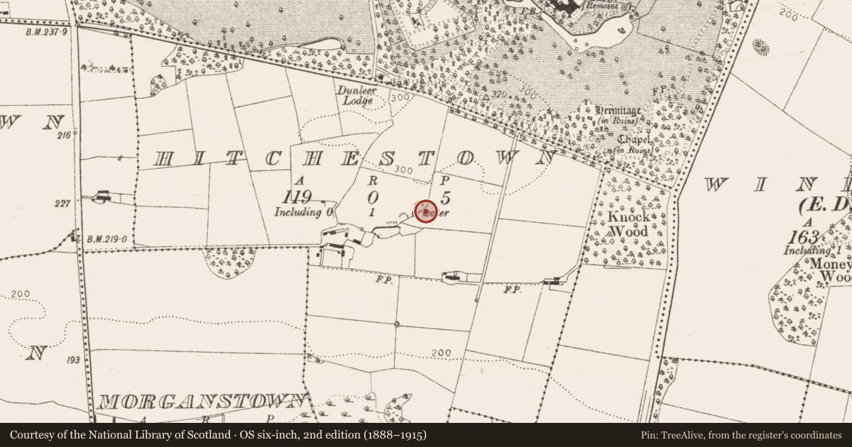 Ordnance Survey six-inch map, 2nd edition (1888–1915) covering the location of Souterrain, Hitchestown, County Louth, with a pin at the register's coordinates