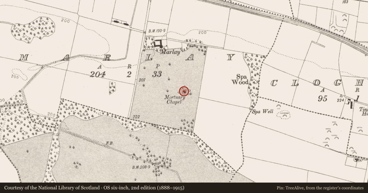 Ordnance Survey six-inch map, 2nd edition (1888–1915) covering the location of Chapel, Marlay, County Louth, with a pin at the register's coordinates