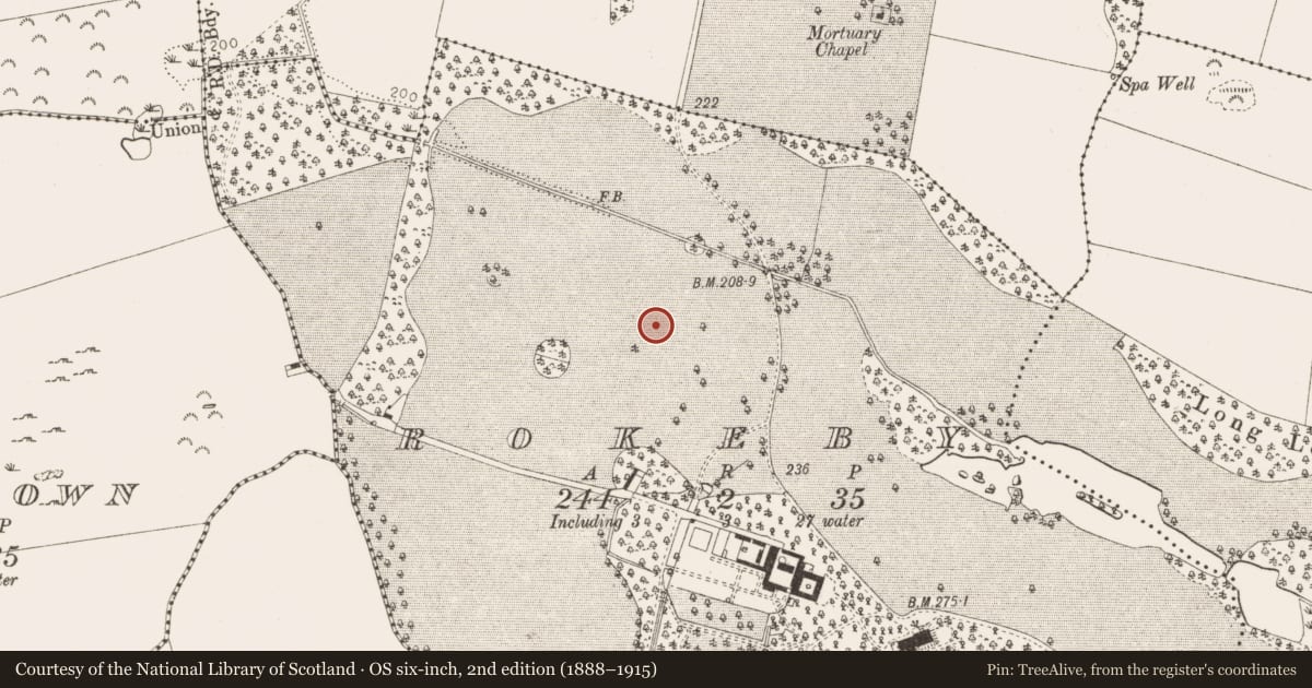 Ordnance Survey six-inch map, 2nd edition (1888–1915) covering the location of Souterrain, Rokeby, County Louth, with a pin at the register's coordinates