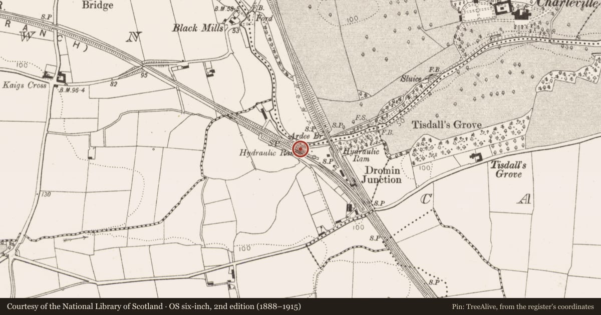 Ordnance Survey six-inch map, 2nd edition (1888–1915) covering the location of Earthwork, Dromin, County Louth, with a pin at the register's coordinates