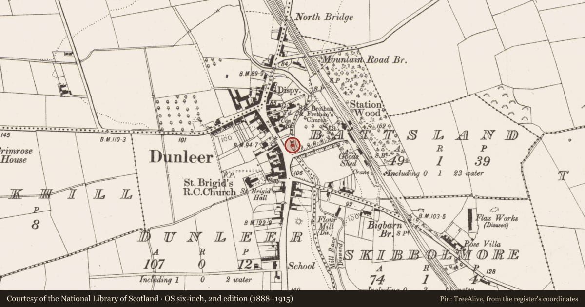Ordnance Survey six-inch map, 2nd edition (1888–1915) covering the location of Settlement cluster, County Louth, with a pin at the register's coordinates