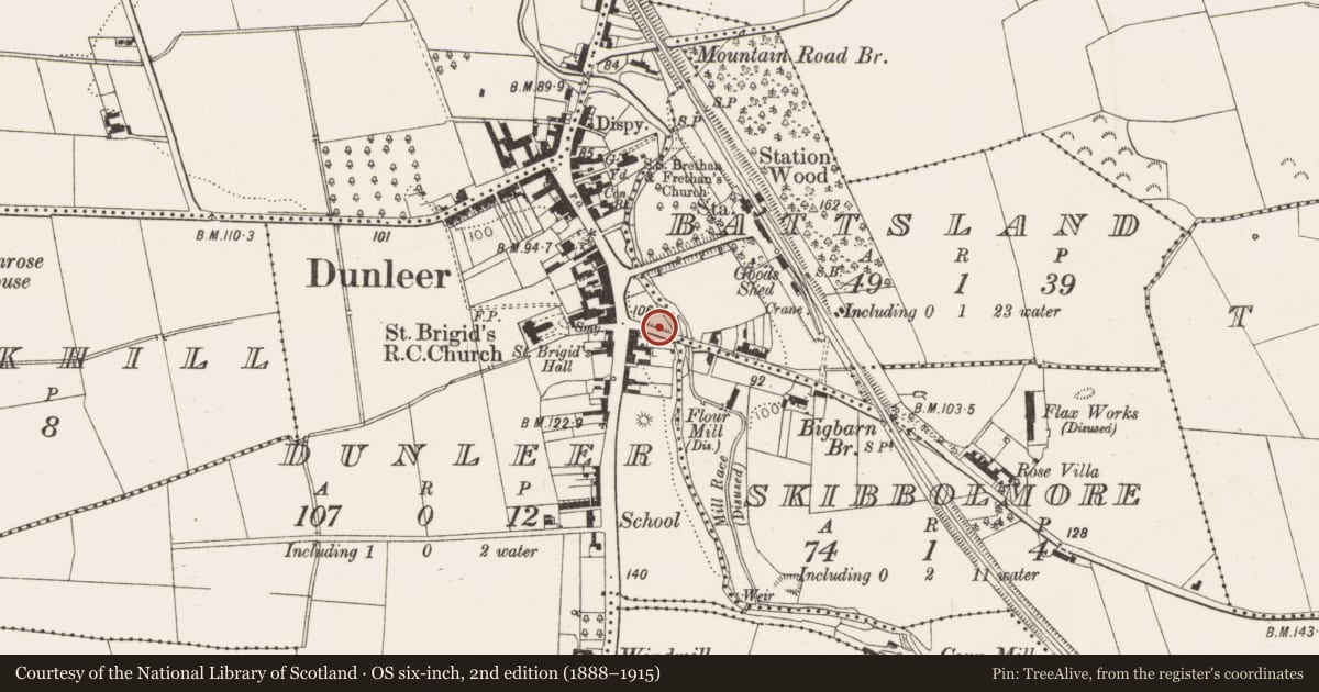 Ordnance Survey six-inch map, 2nd edition (1888–1915) covering the location of Souterrain, Dunleer, County Louth, with a pin at the register's coordinates