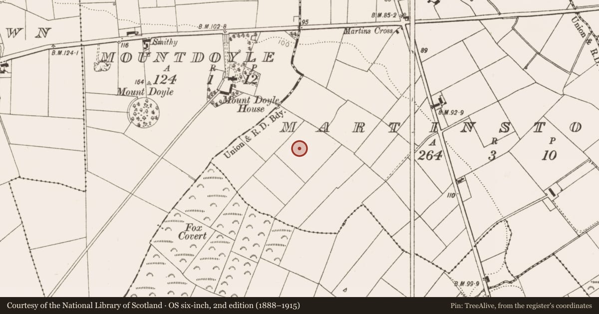 Ordnance Survey six-inch map, 2nd edition (1888–1915) covering the location of Enclosure, Martinstown, County Louth, with a pin at the register's coordinates