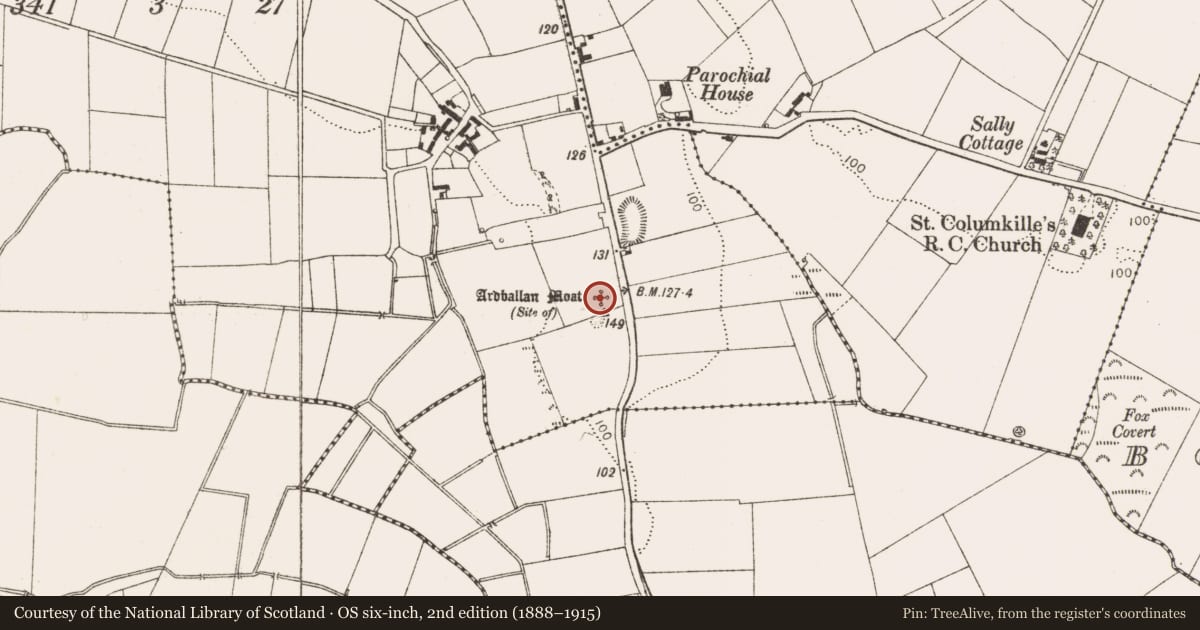 Ordnance Survey six-inch map, 2nd edition (1888–1915) covering the location of Cist, Ardballan, County Louth, with a pin at the register's coordinates