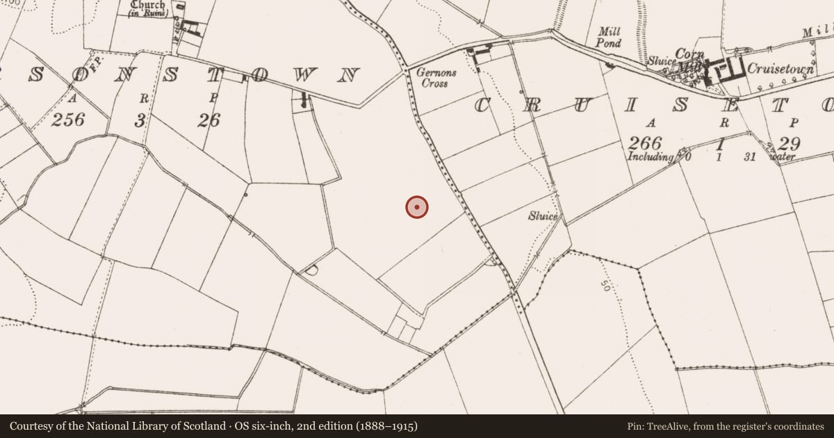 Ordnance Survey six-inch map, 2nd edition (1888–1915) covering the location of Ring-ditch, Parsonstown, County Louth, with a pin at the register's coordinates