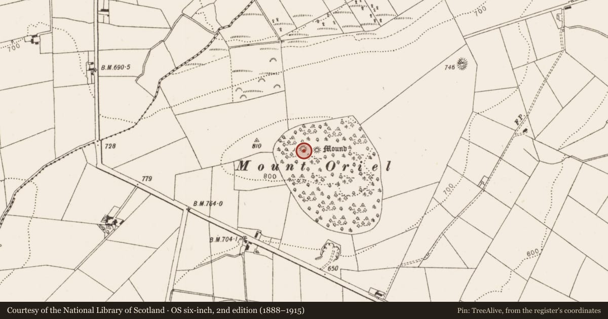 Ordnance Survey six-inch map, 2nd edition (1888–1915) covering the location of Barrow - ditch barrow, Collon, County Louth, with a pin at the register's coordinates