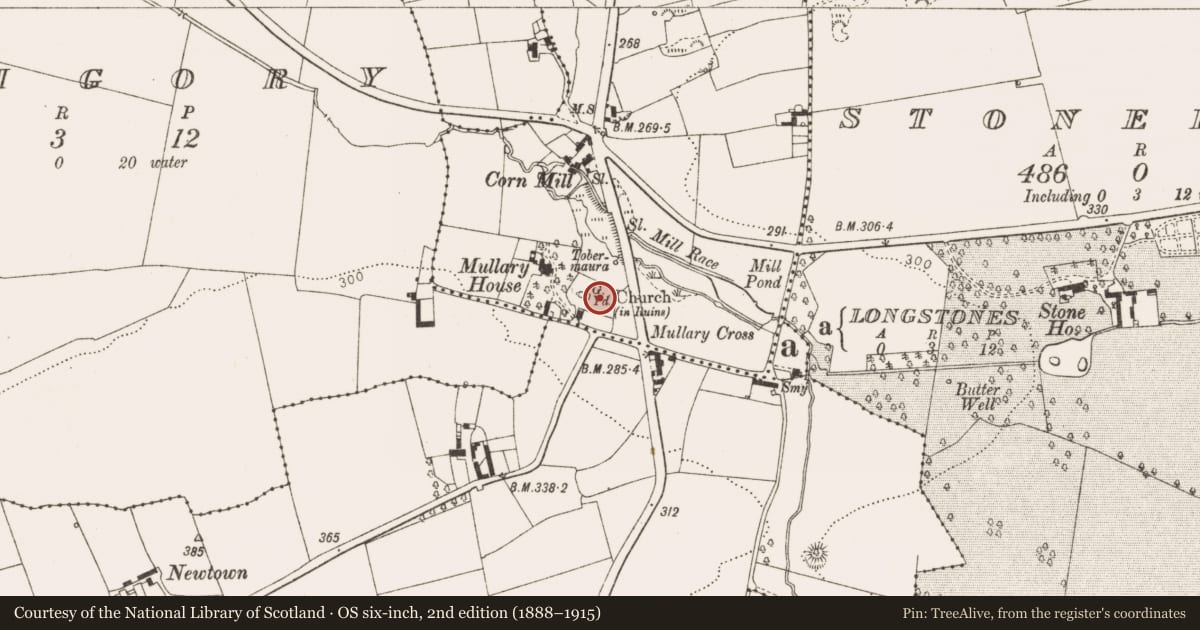 Ordnance Survey six-inch map, 2nd edition (1888–1915) covering the location of Graveyard, Castletown, County Louth, with a pin at the register's coordinates