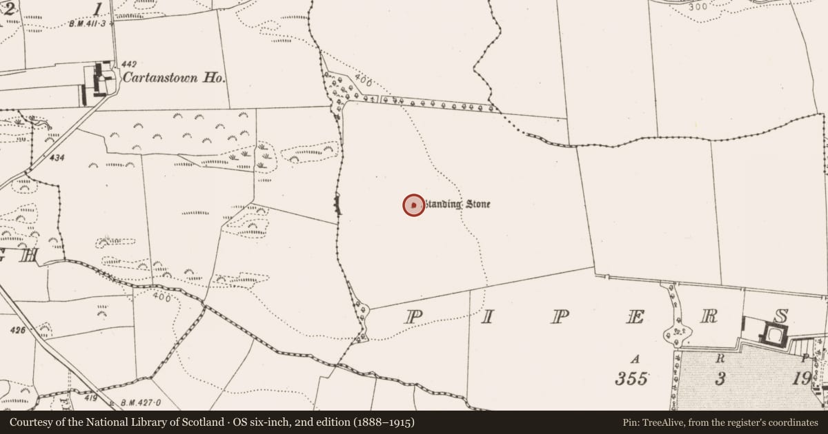 Ordnance Survey six-inch map, 2nd edition (1888–1915) covering the location of Standing stone, Piperstown, County Louth, with a pin at the register's coordinates