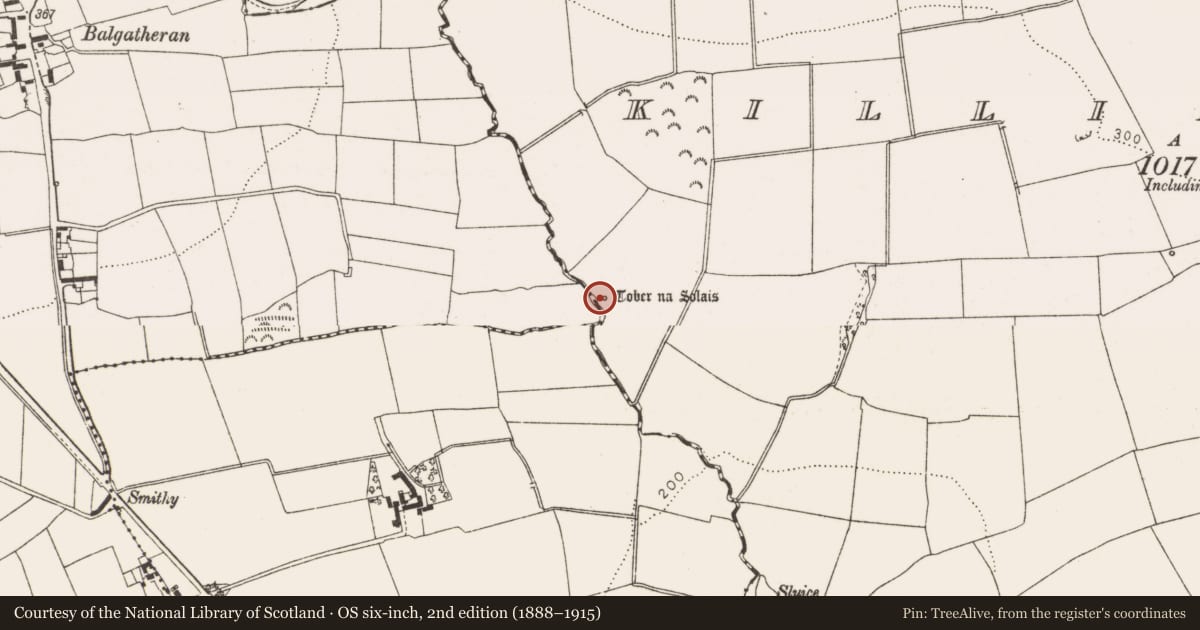 Ordnance Survey six-inch map, 2nd edition (1888–1915) covering the location of Ritual site - holy well, Killineer, County Louth, with a pin at the register's coordinates