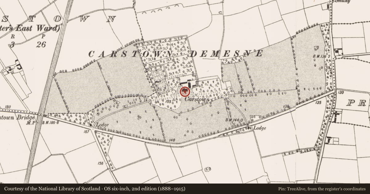 Ordnance Survey six-inch map, 2nd edition (1888–1915) covering the location of Armorial plaque, Carstown (Ferrard by, County Louth, with a pin at the register's coordinates
