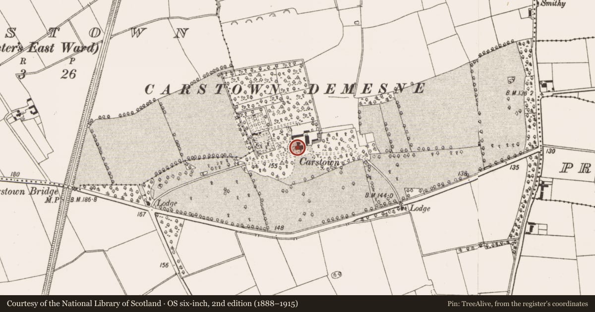 Ordnance Survey six-inch map, 2nd edition (1888–1915) covering the location of Armorial plaque, Carstown (Ferrard by, County Louth, with a pin at the register's coordinates