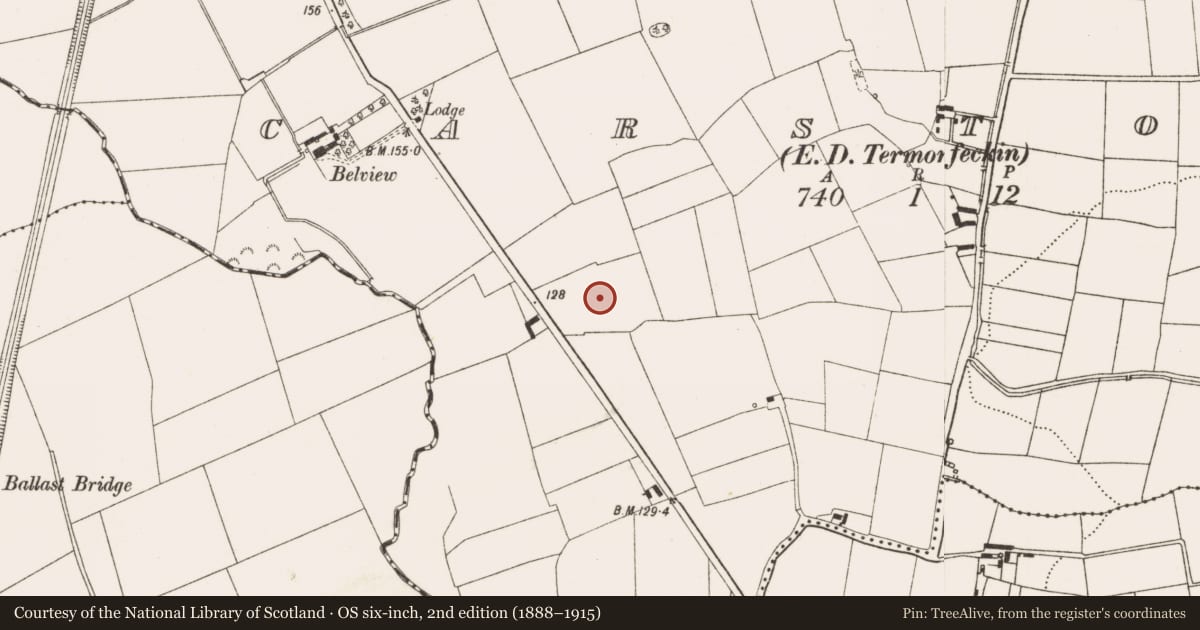 Ordnance Survey six-inch map, 2nd edition (1888–1915) covering the location of Ritual site - holy well, Carstown (Ferrard by, County Louth, with a pin at the register's coordinates