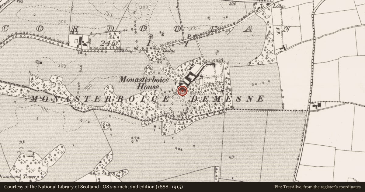 Ordnance Survey six-inch map, 2nd edition (1888–1915) covering the location of House - medieval, Cordoogan, County Louth, with a pin at the register's coordinates