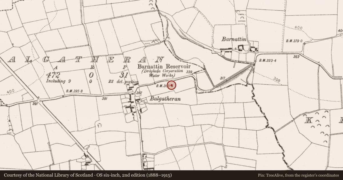 Ordnance Survey six-inch map, 2nd edition (1888–1915) covering the location of Excavation - miscellaneous, Balgatheran, County Louth, with a pin at the register's coordinates