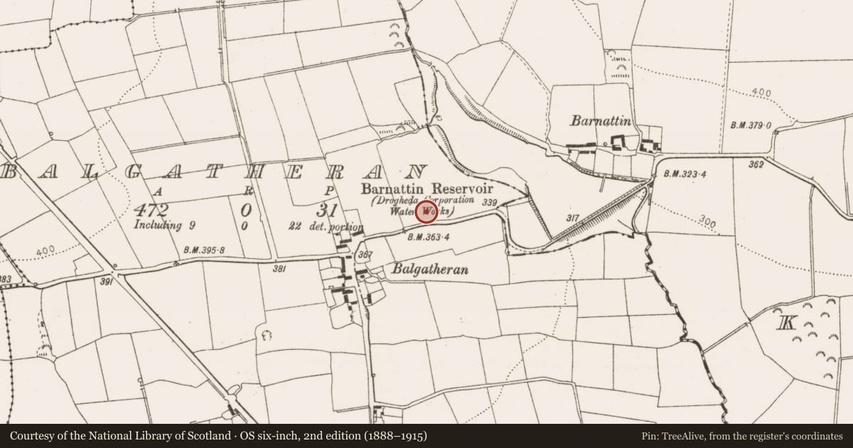 Ordnance Survey six-inch map, 2nd edition (1888–1915) covering the location of Excavation - miscellaneous, Balgatheran, County Louth, with a pin at the register's coordinates